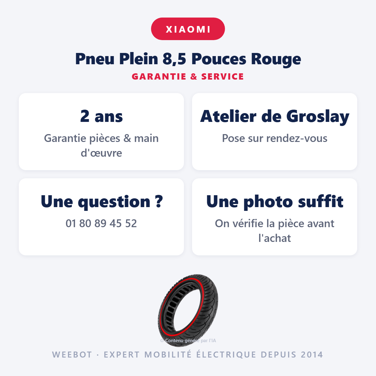 Pneu Plein 8,5 Pouces Rouge : garantie 2 ans et service après-vente