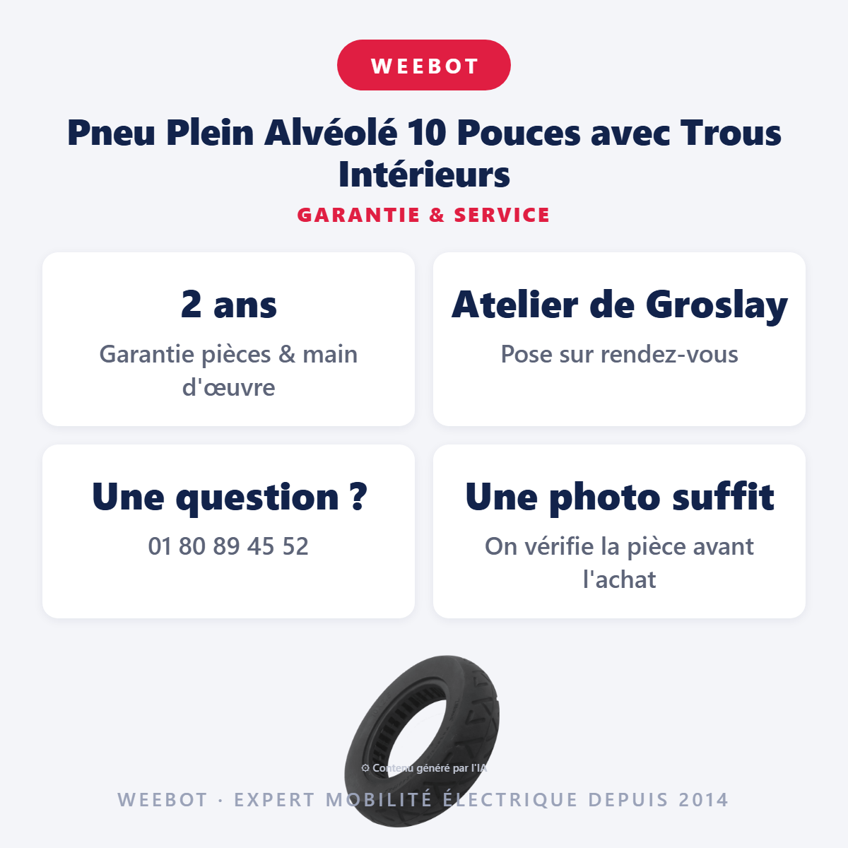 Pneu Plein Alvéolé 10 Pouces avec Trous Intérieurs : garantie 2 ans et service après-vente