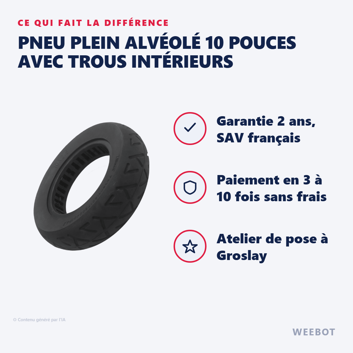 Pneu Plein Alvéolé 10 Pouces avec Trous Intérieurs : les points forts