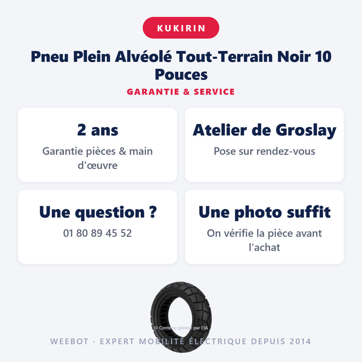 Pneu Plein Alvéolé Tout-Terrain Noir 10 Pouces : garantie 2 ans et service après-vente