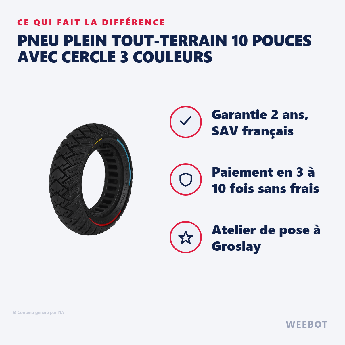 Pneu Plein Tout-Terrain 10 Pouces avec Cercle 3 Couleurs : les points forts