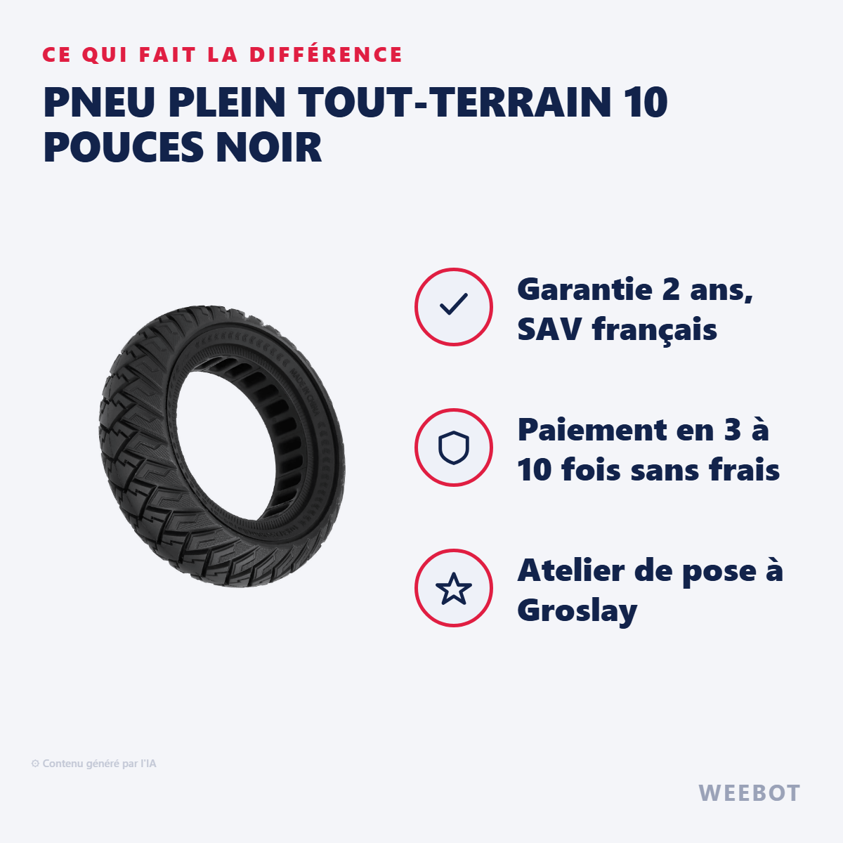 Pneu Plein Tout-Terrain 10 Pouces Noir : les points forts