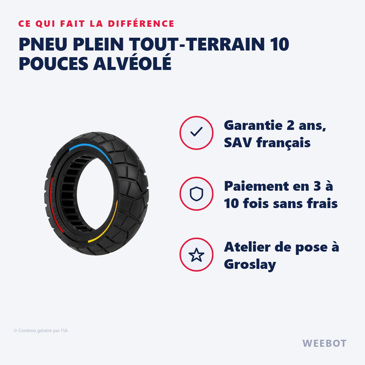 Pneu Plein Tout-Terrain 10 Pouces Alvéolé : les points forts