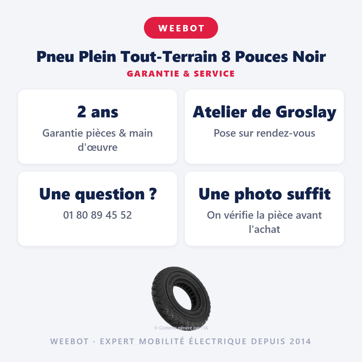 Pneu Plein Tout-Terrain 8 Pouces Noir : garantie 2 ans et service après-vente