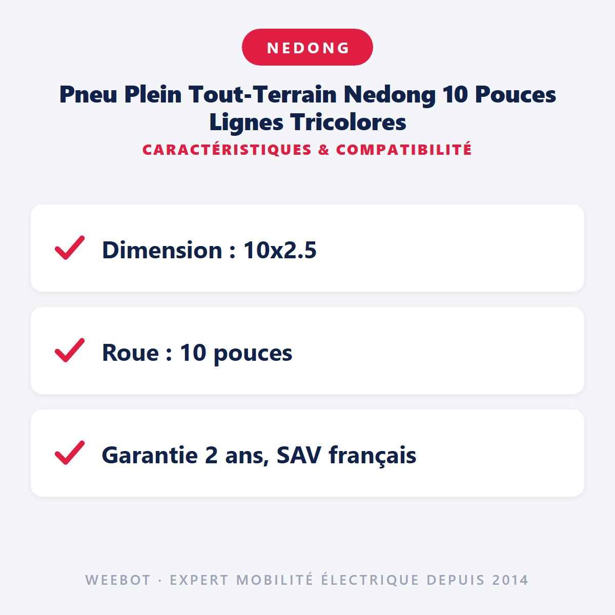 Pneu Plein Tout-Terrain Nedong 10 Pouces Lignes Tricolores : caractéristiques et compatibilité
