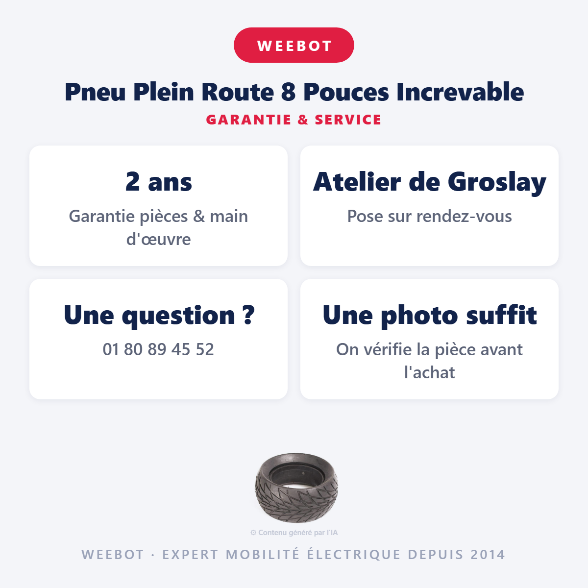 Pneu Plein Route 8 Pouces Increvable : garantie 2 ans et service après-vente