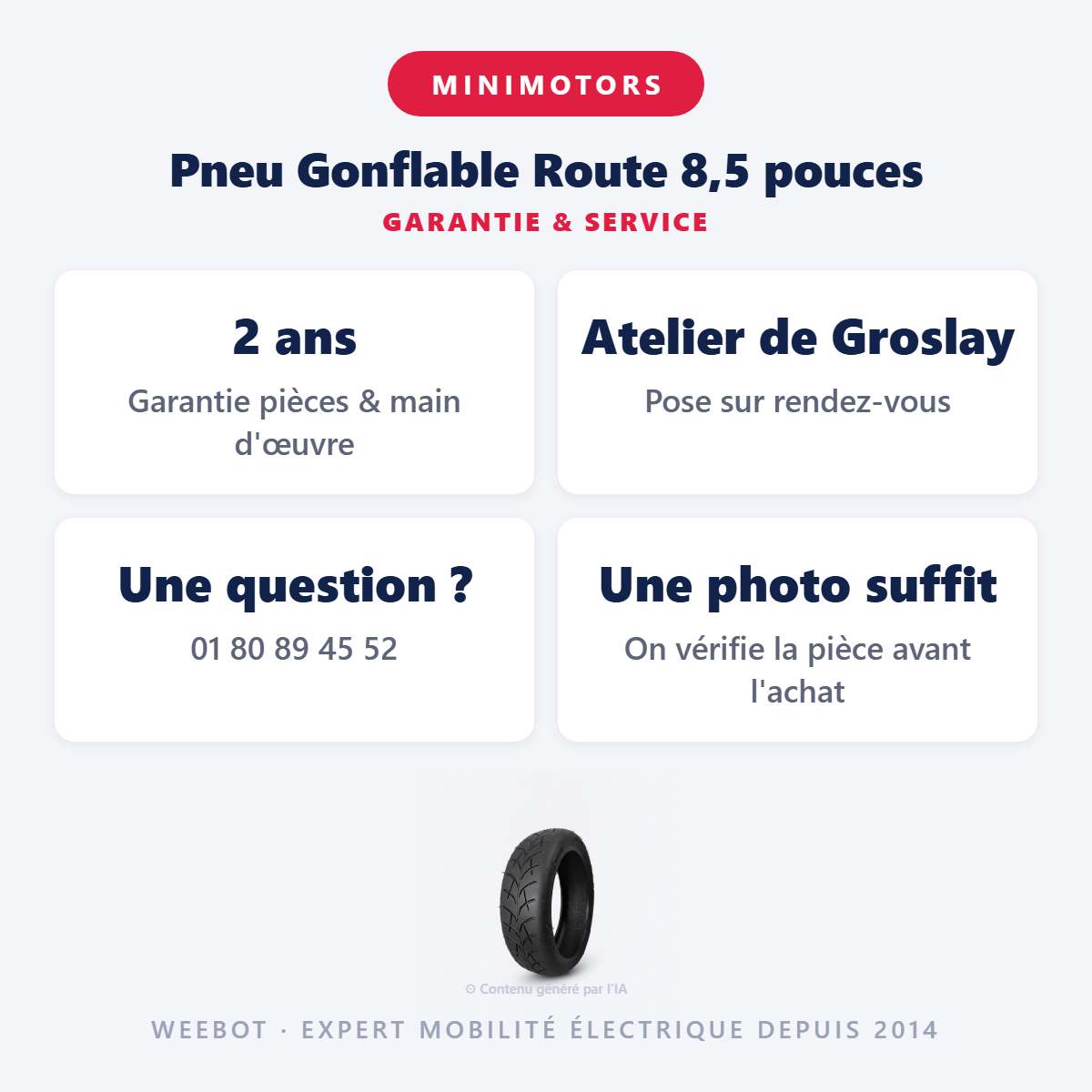 Pneu Gonflable Route 8,5 pouces : garantie 2 ans et service après-vente