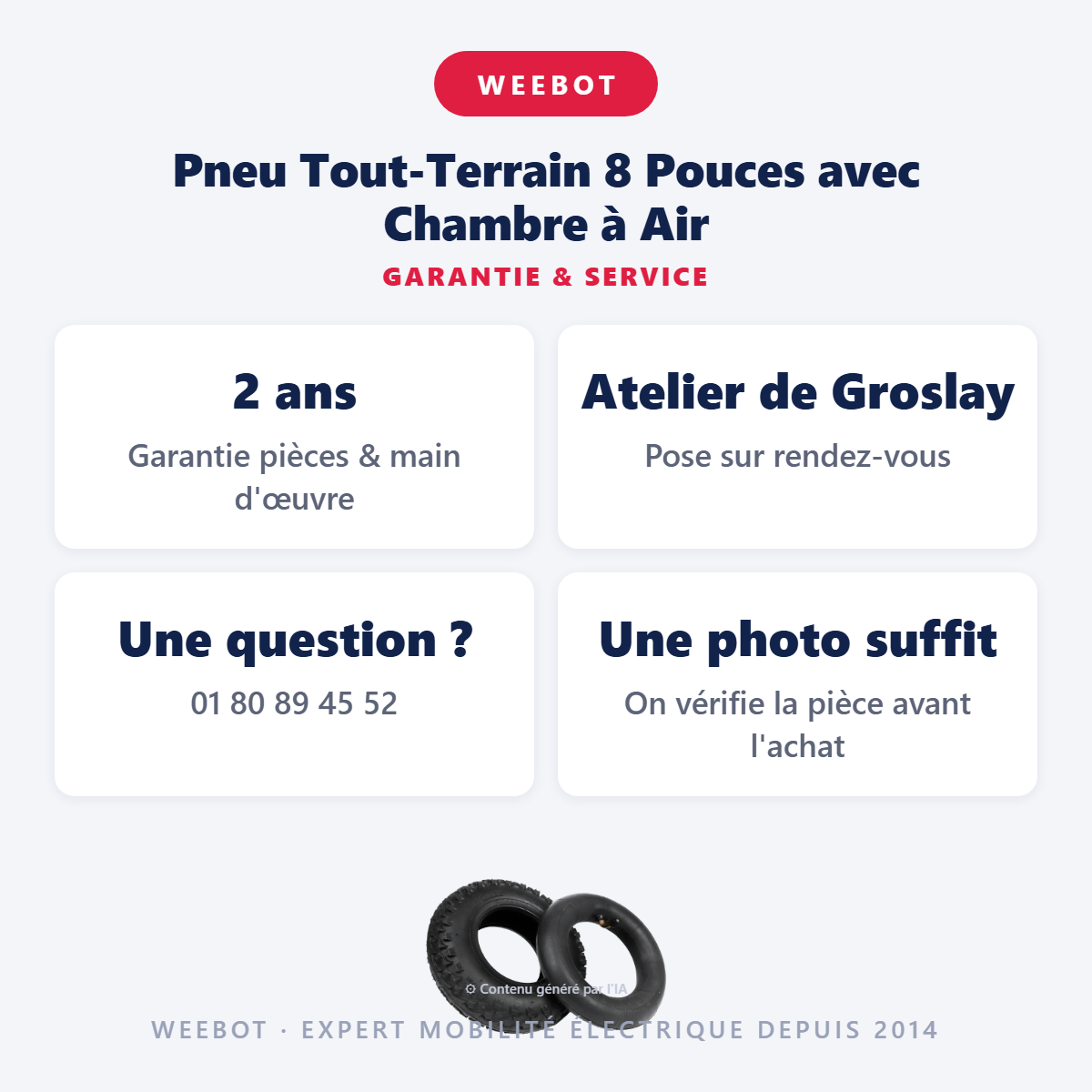 Pneu Tout-Terrain 8 Pouces avec Chambre à Air : garantie 2 ans et service après-vente