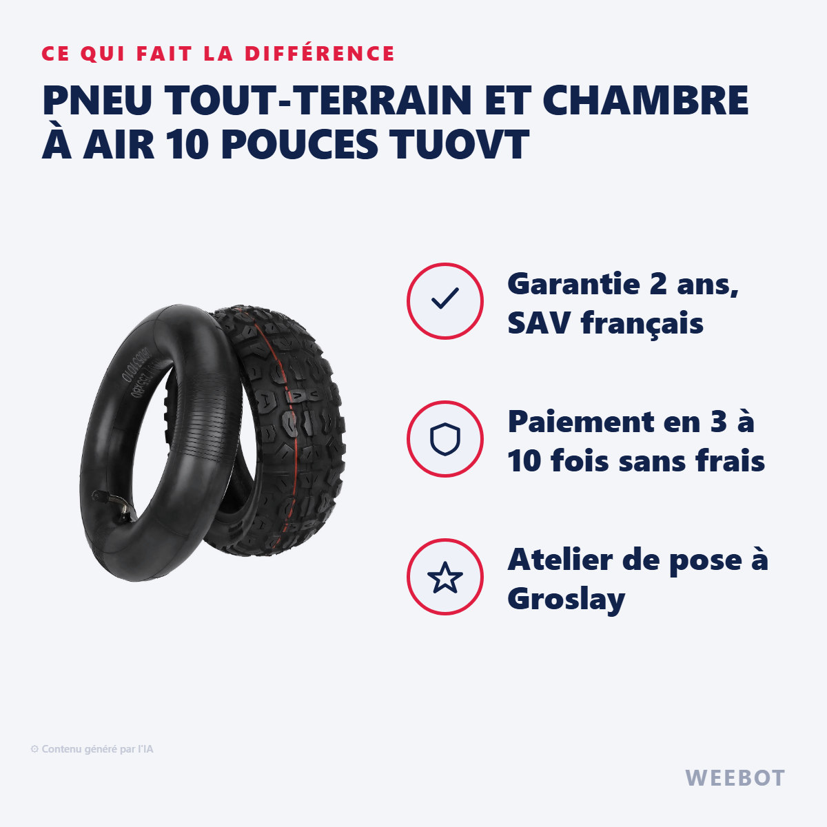 Pneu Tout-Terrain et Chambre à Air 10 Pouces TUOVT : les points forts