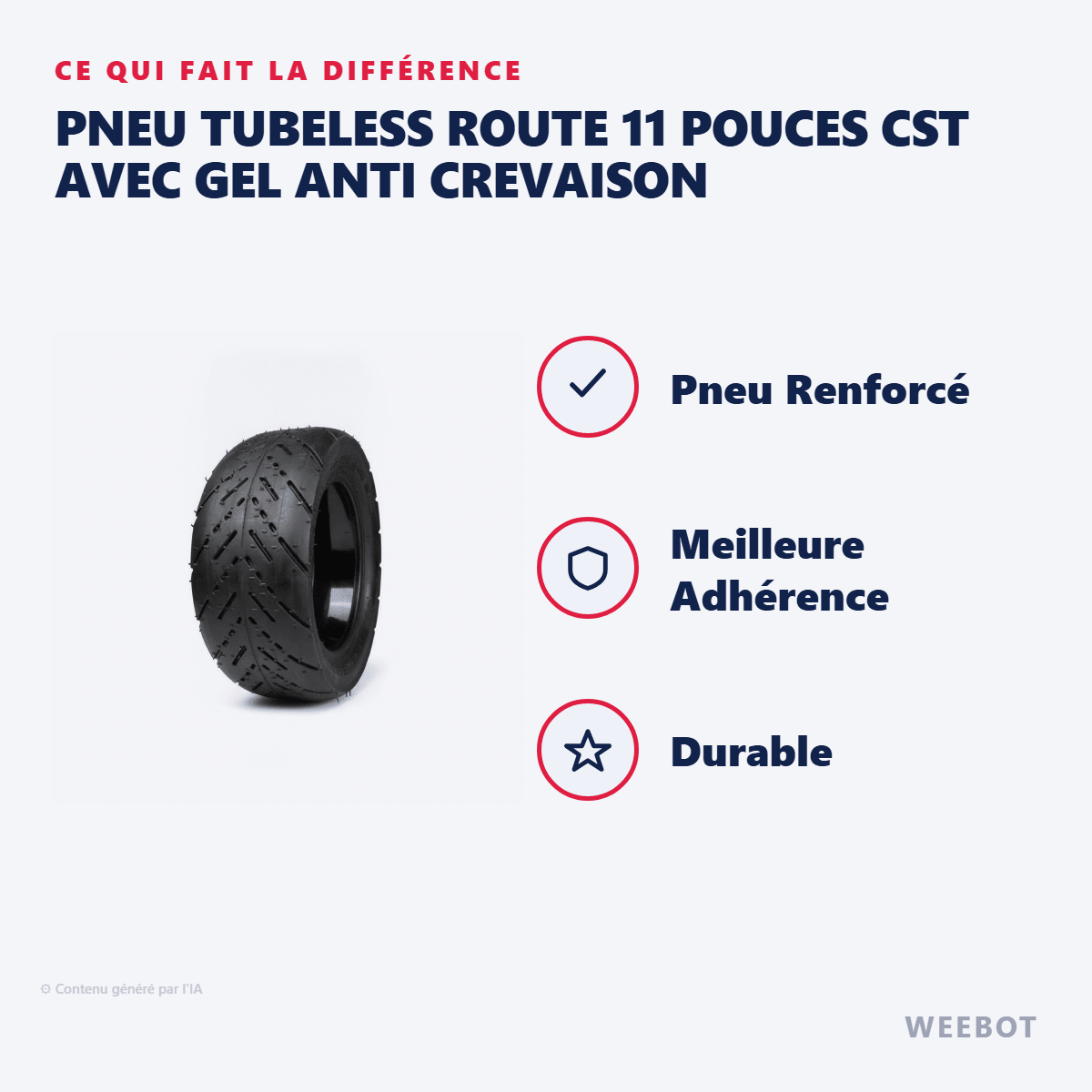 Pneu Tubeless Route 11 pouces (90/65 - 6,5) CST avec Gel Anti Crevaison pour Trottinette Électrique Dualtron Thunder (Zero, Nami, Teverun, Kaabo...) - Weebot