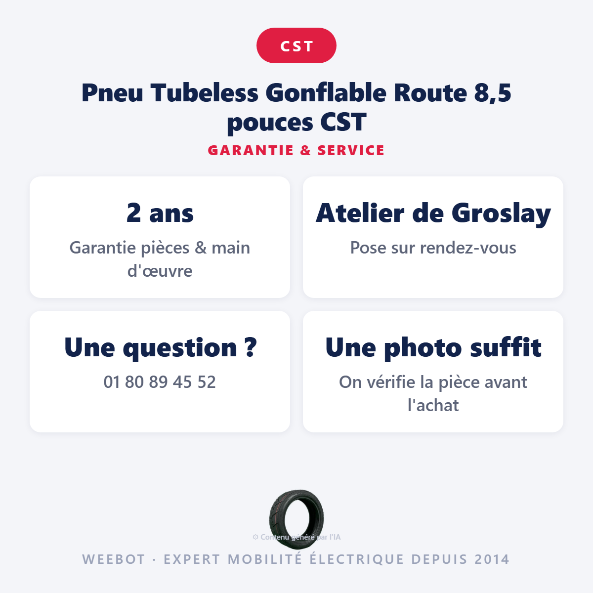 Pneu Tubeless Gonflable Route 8,5 pouces CST : garantie 2 ans et service après-vente