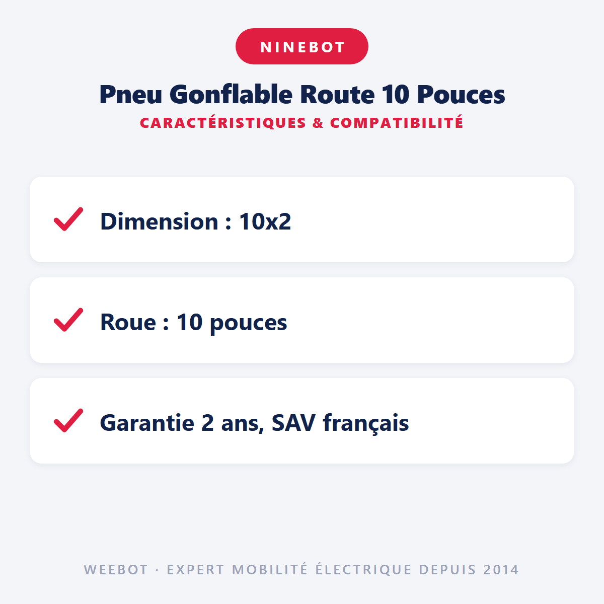 Pneu Gonflable Route 10 Pouces (10x2.125-6.5) pour Trottinette Électrique Ninebot F Serie - Weebot