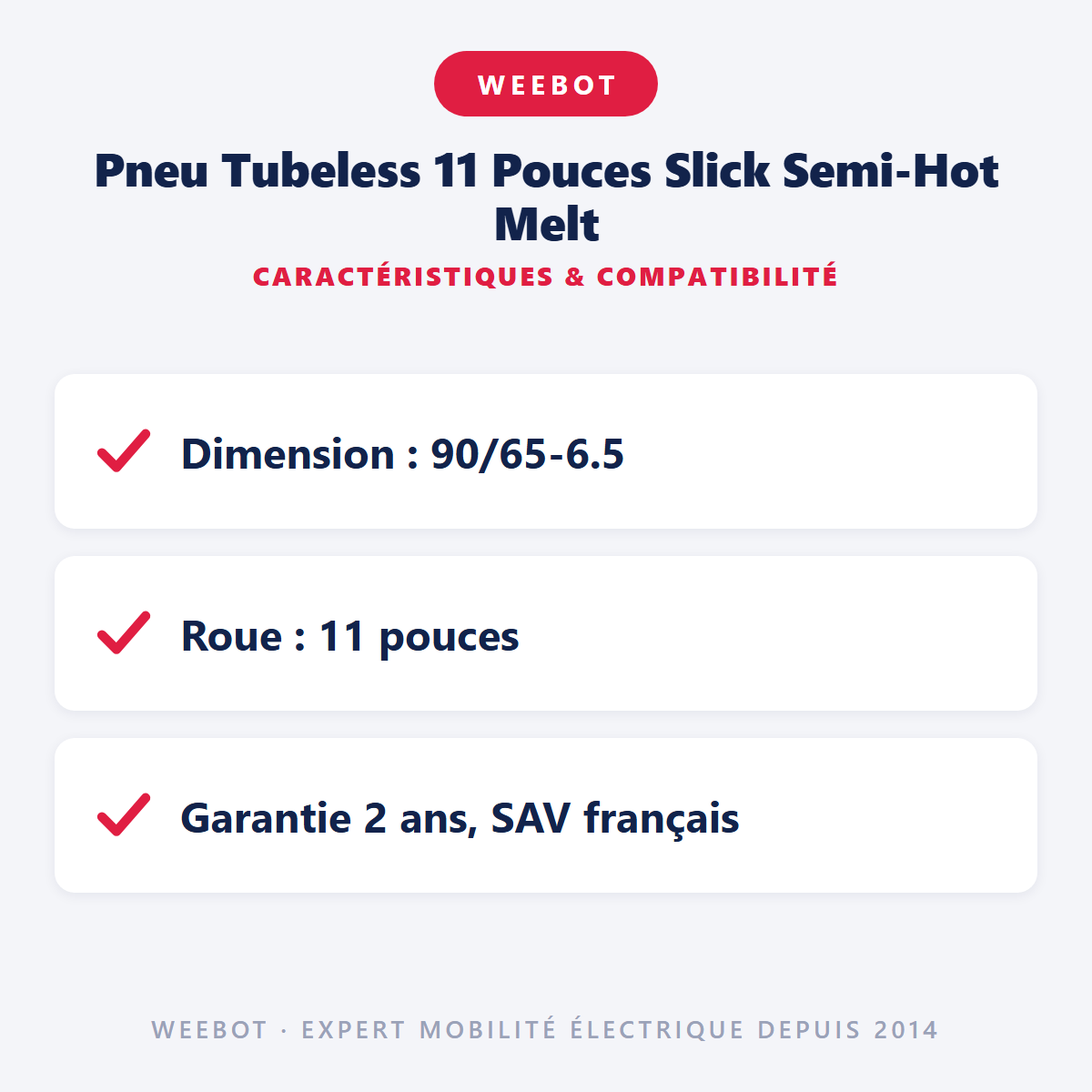 Pneu Tubeless 11 Pouces Slick Semi-Hot Melt : caractéristiques et compatibilité