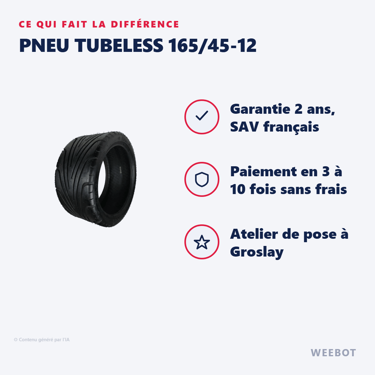 Pneu Tubeless 165/45-12 pour Trottinette Électrique - Weebot