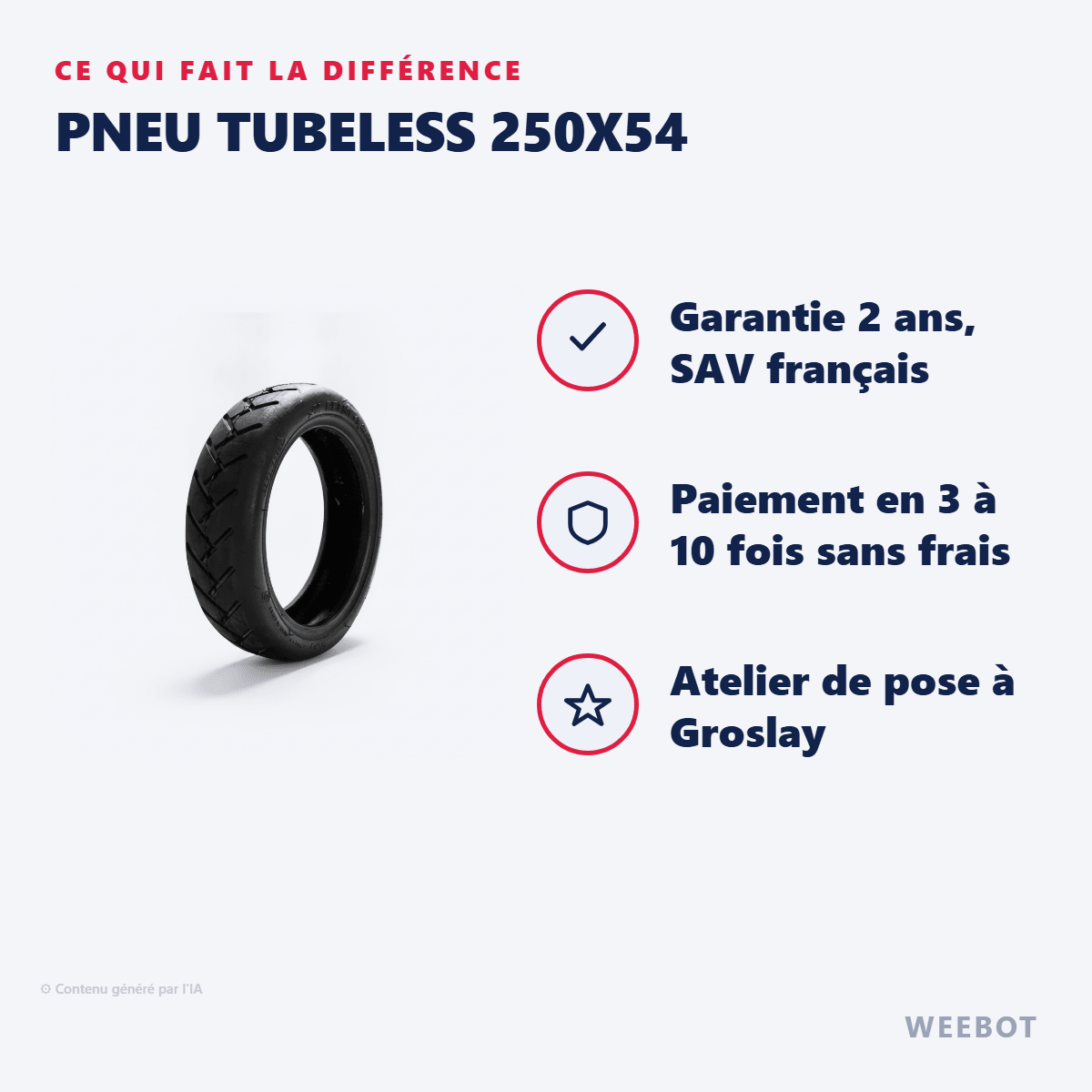 Pneu Tubeless 250x54 pour Trottinette Electrique Xiaomi Mi4 - Weebot