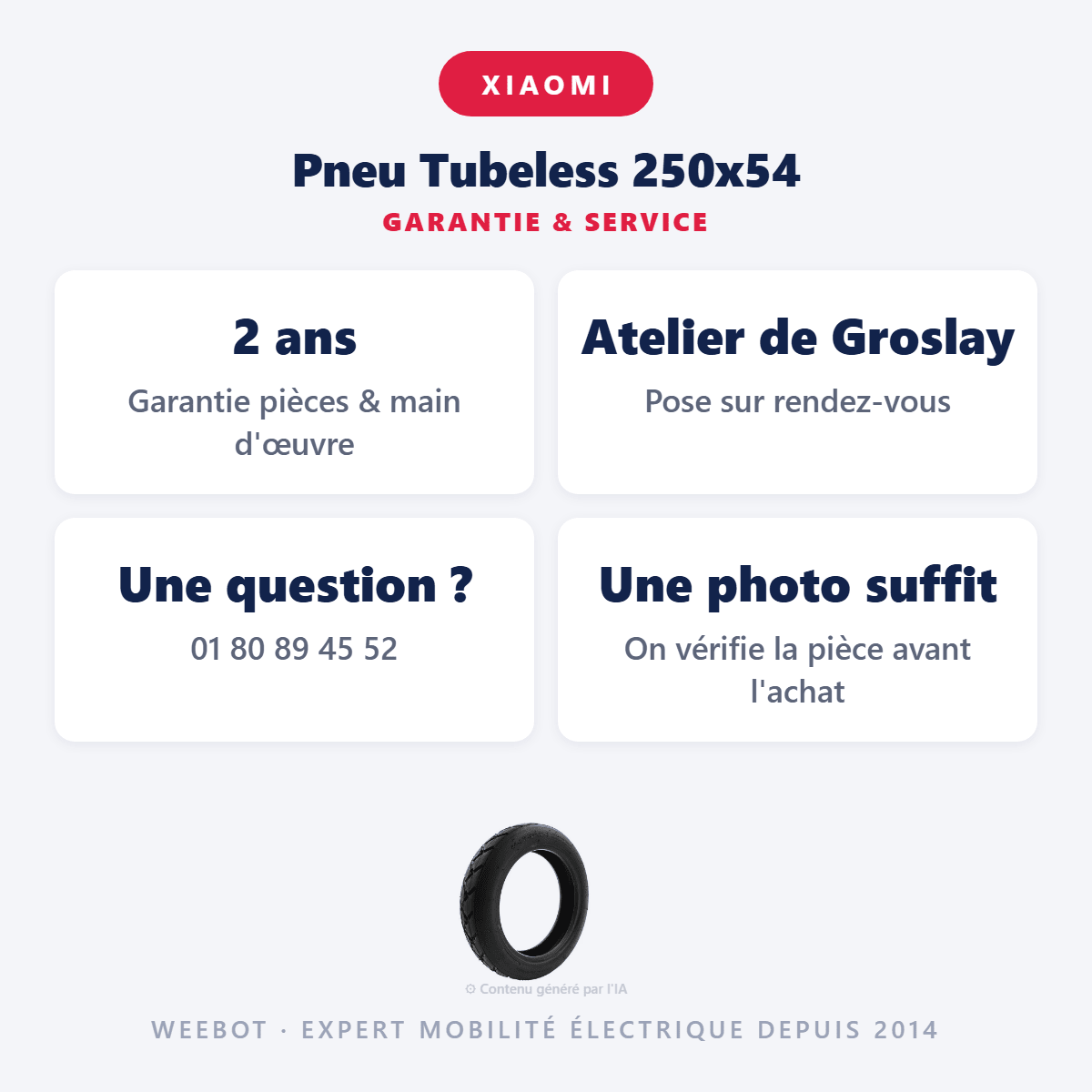 Pneu Tubeless 250x54 pour Trottinette Électrique Xiaomi Scooter 4 - Weebot