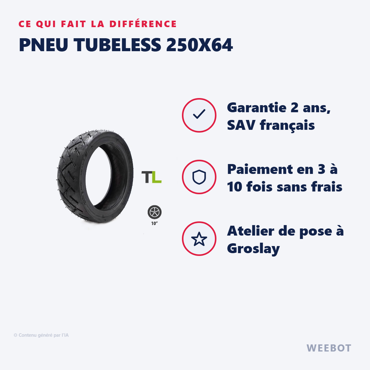 Pneu Tubeless 250x64 : les points forts