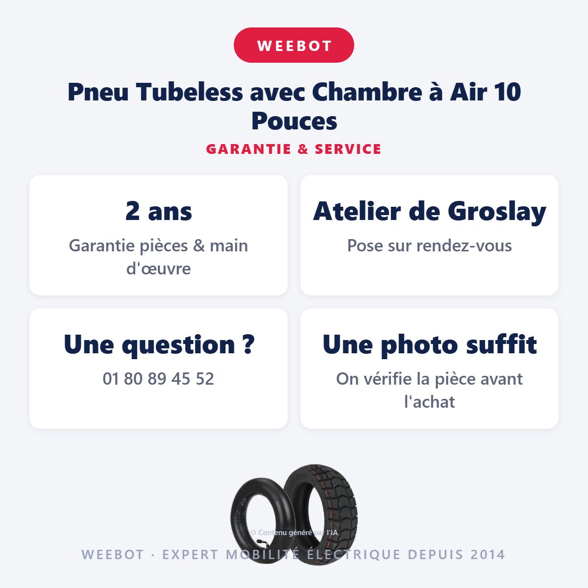 Pneu Tubeless avec Chambre à Air 10 Pouces : garantie 2 ans et service après-vente