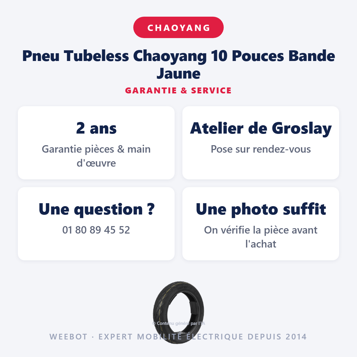 Pneu Tubeless Chaoyang 10 Pouces Bande Jaune : garantie 2 ans et service après-vente