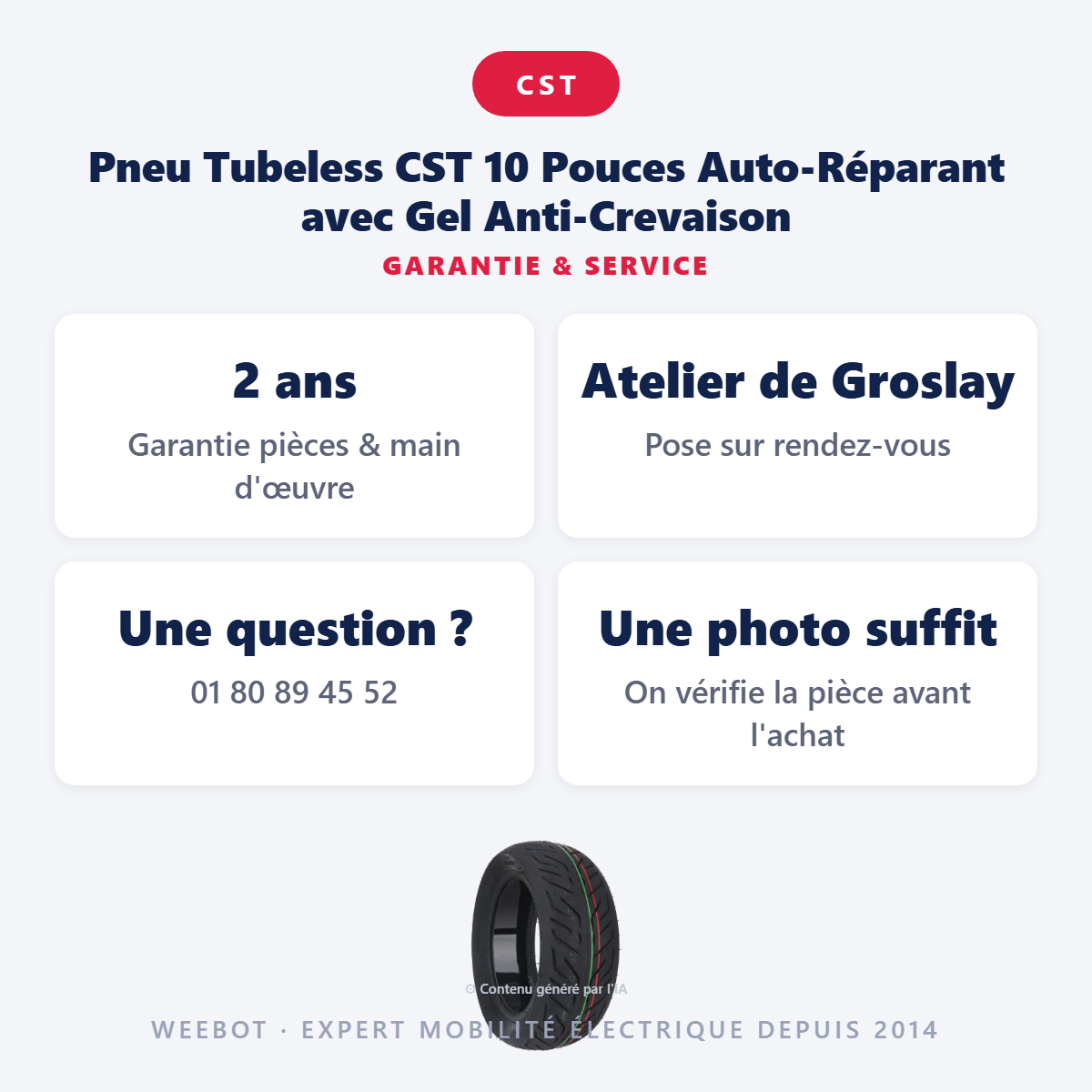 Pneu Tubeless CST 10 Pouces Auto-Réparant avec Gel Anti-Crevaison : garantie 2 ans et service après-vente