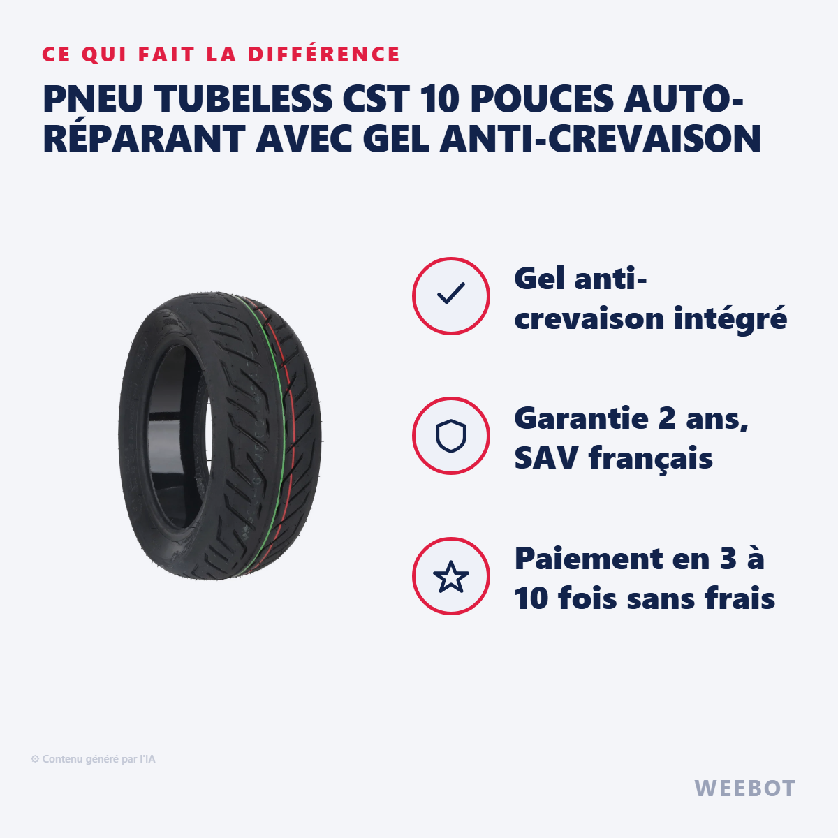 Pneu Tubeless CST 10 Pouces Auto-Réparant avec Gel Anti-Crevaison : les points forts