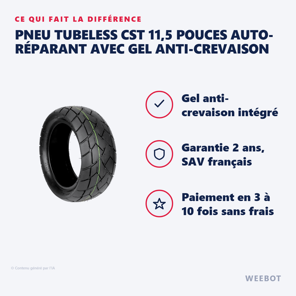 Pneu Tubeless CST 11,5 Pouces Auto-Réparant avec Gel Anti-Crevaison : les points forts