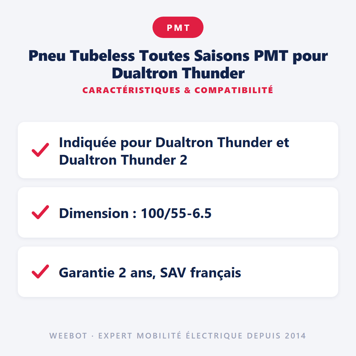 Pneu Tubeless Toutes Saisons PMT pour Dualtron Thunder : caractéristiques et compatibilité