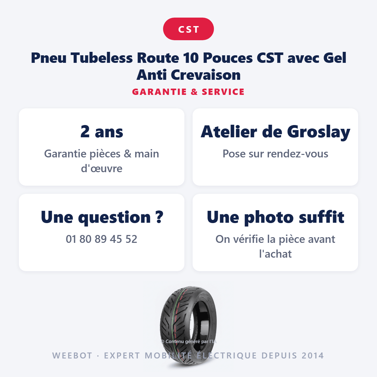 Pneu Tubeless Route 10 Pouces (10x3.00-6) CST avec Gel Anti Crevaison pour Trottinette Électrique (Dualtron, Weebot, Zero, Speedtrott, Eroz) - Weebot