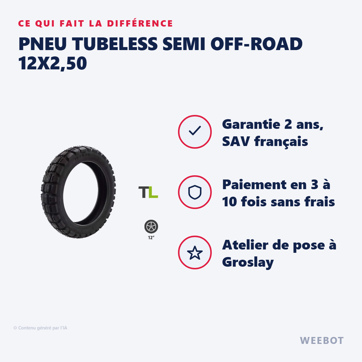 Pneu Tubeless Semi Off-Road 12x2,50 : les points forts
