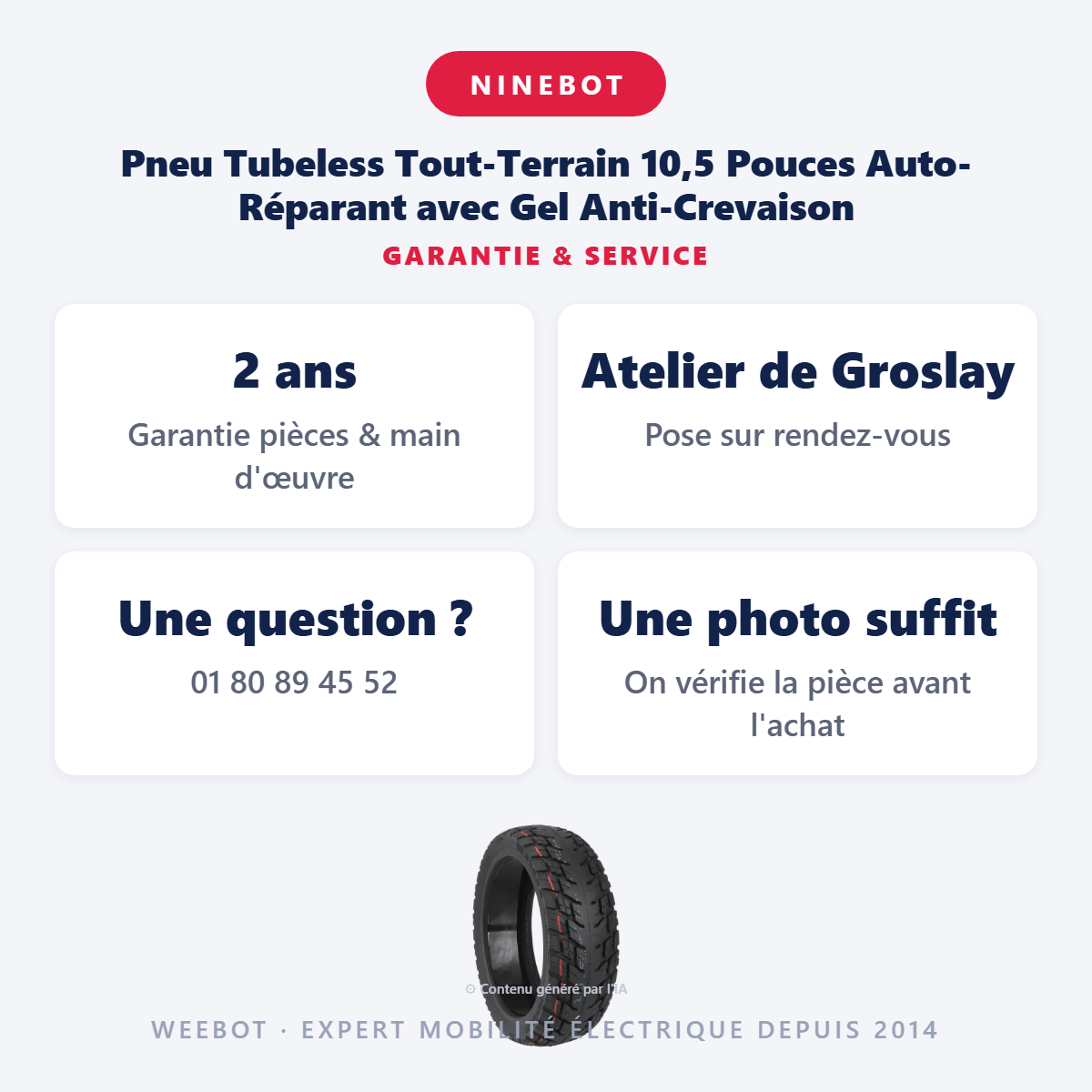 Pneu Tubeless Tout-Terrain 10,5 Pouces Auto-Réparant avec Gel Anti-Crevaison : garantie 2 ans et service après-vente