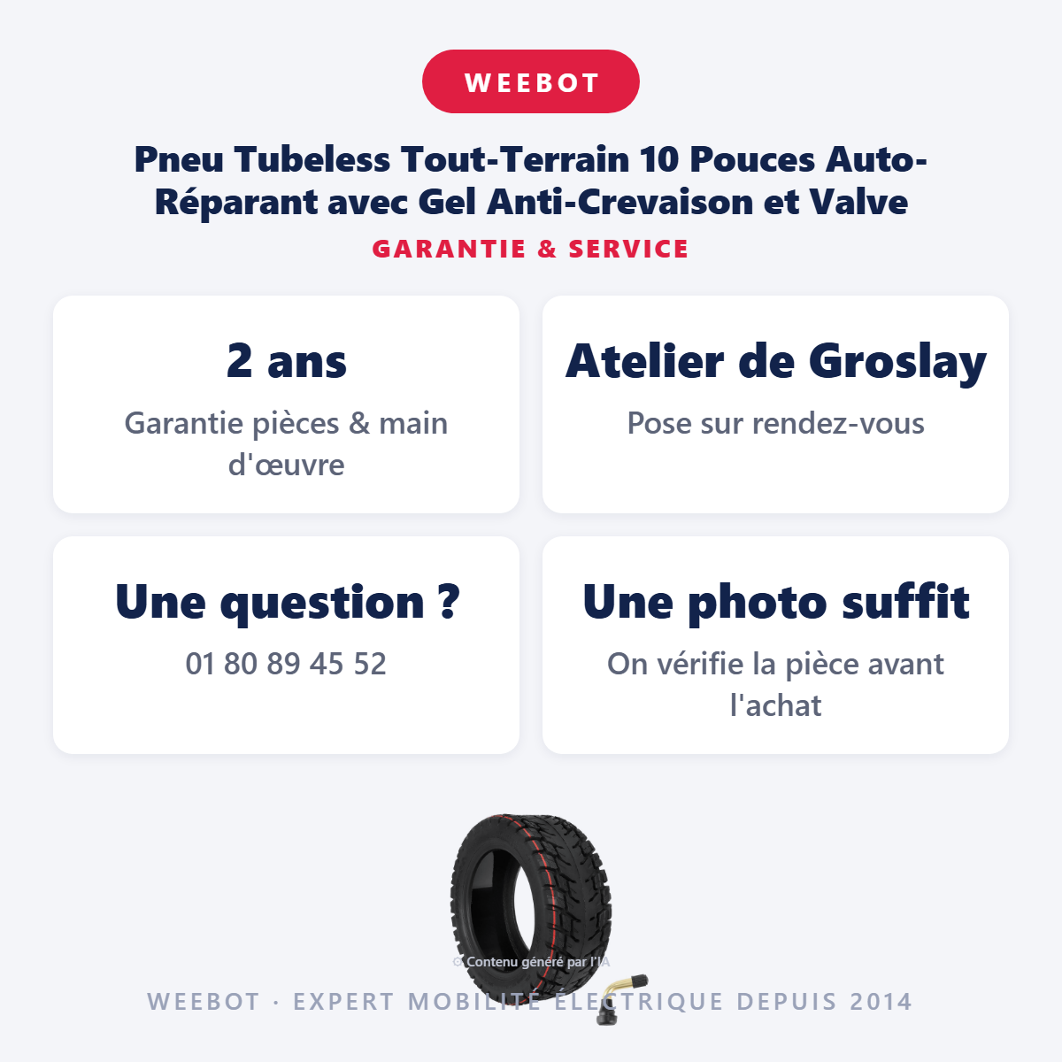 Pneu Tubeless Tout-Terrain 10 Pouces Auto-Réparant avec Gel Anti-Crevaison et Valve : garantie 2 ans et service après-vente