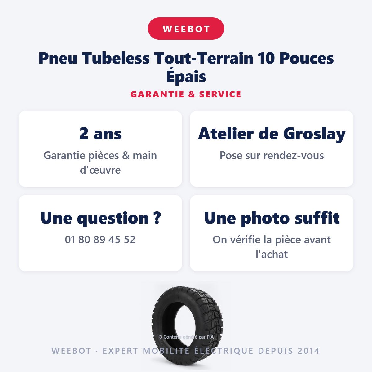 Pneu Tubeless Tout-Terrain 10 Pouces Épais : garantie 2 ans et service après-vente