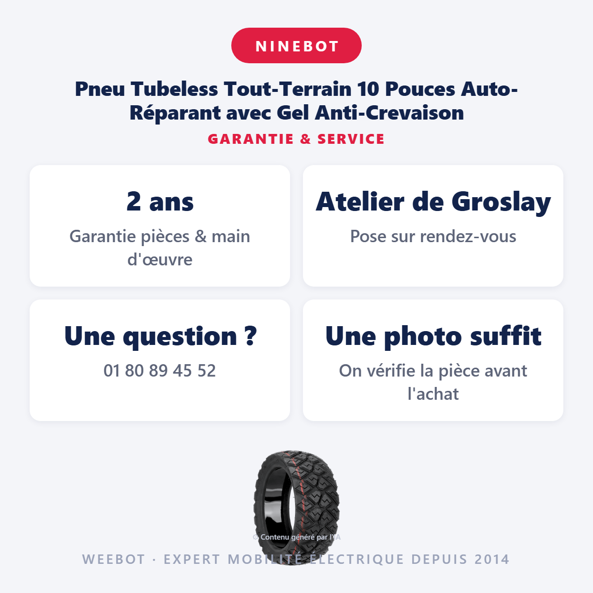 Pneu Tubeless Tout-Terrain 10 Pouces Auto-Réparant avec Gel Anti-Crevaison : garantie 2 ans et service après-vente