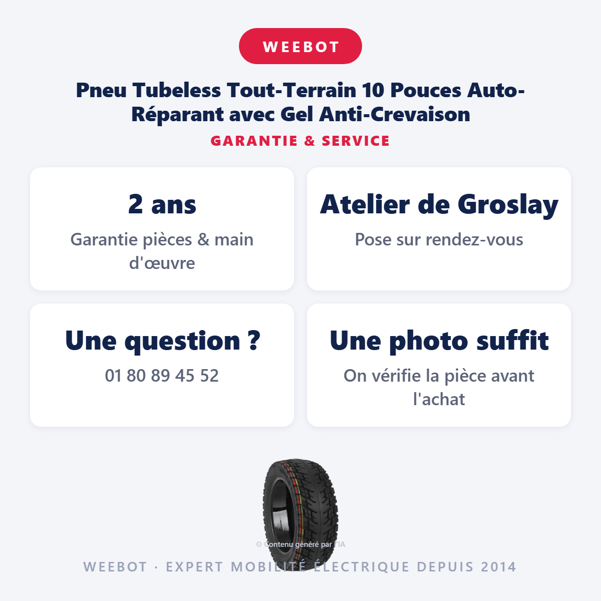 Pneu Tubeless Tout-Terrain 10 Pouces Auto-Réparant avec Gel Anti-Crevaison : garantie 2 ans et service après-vente