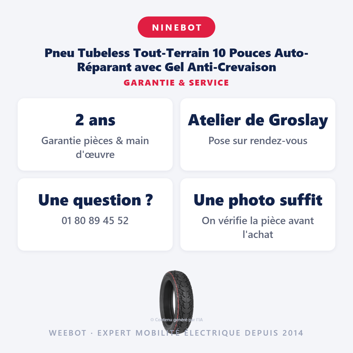 Pneu Tubeless Tout-Terrain 10 Pouces Auto-Réparant avec Gel Anti-Crevaison : garantie 2 ans et service après-vente
