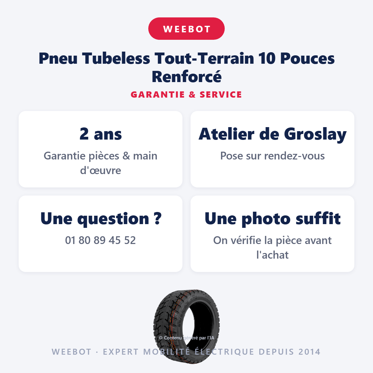 Pneu Tubeless Tout-Terrain 10 Pouces Renforcé : garantie 2 ans et service après-vente