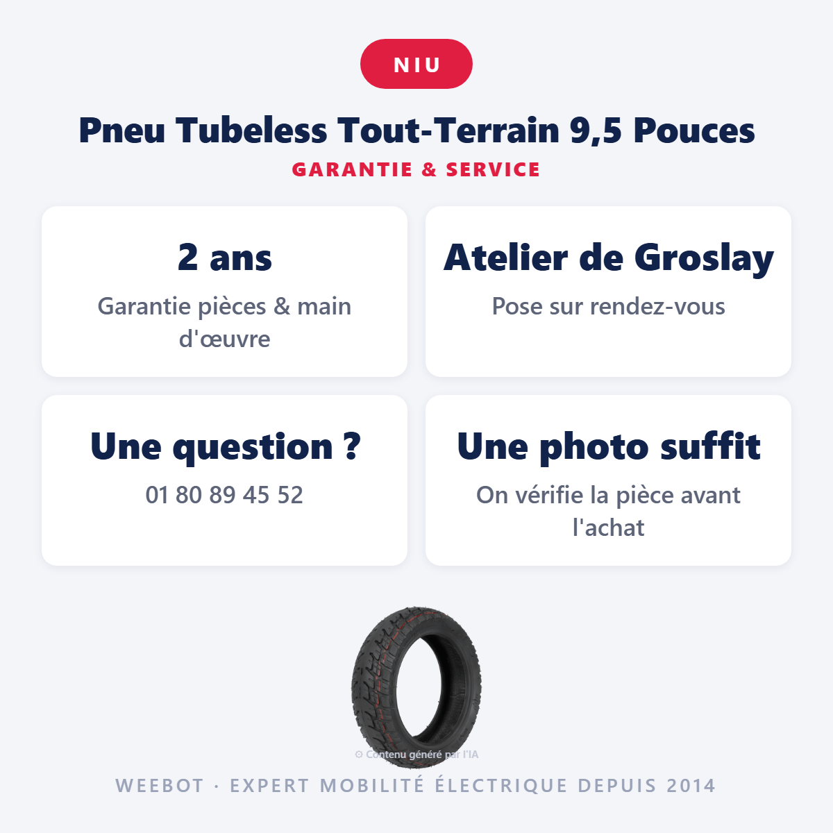 Pneu Tubeless Tout-Terrain 9,5 Pouces : garantie 2 ans et service après-vente