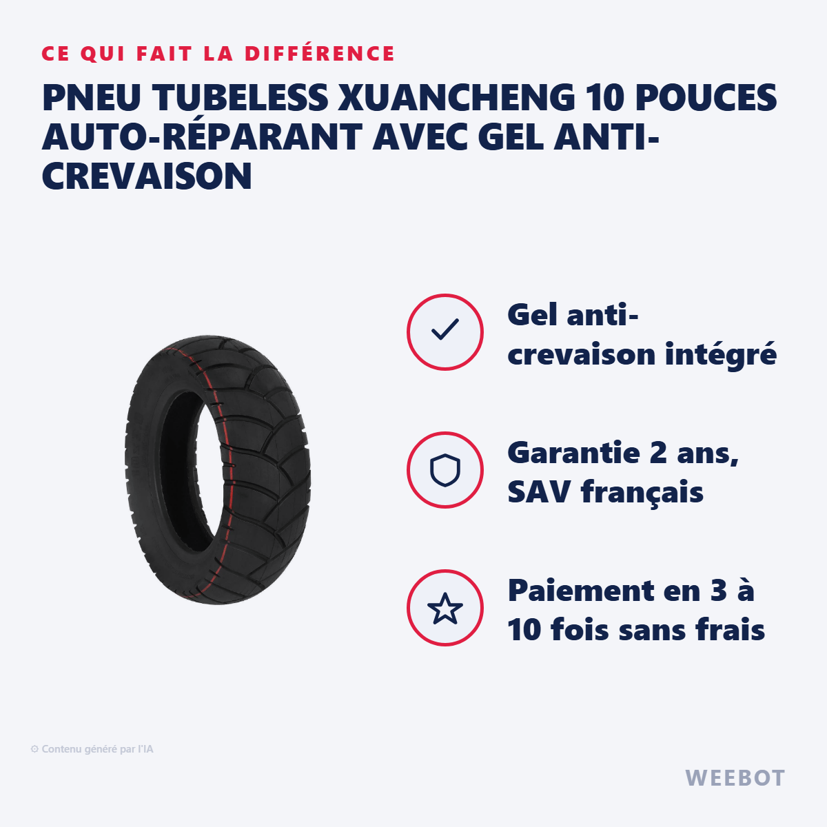 Pneu Tubeless Xuancheng 10 Pouces Auto-Réparant avec Gel Anti-Crevaison : les points forts