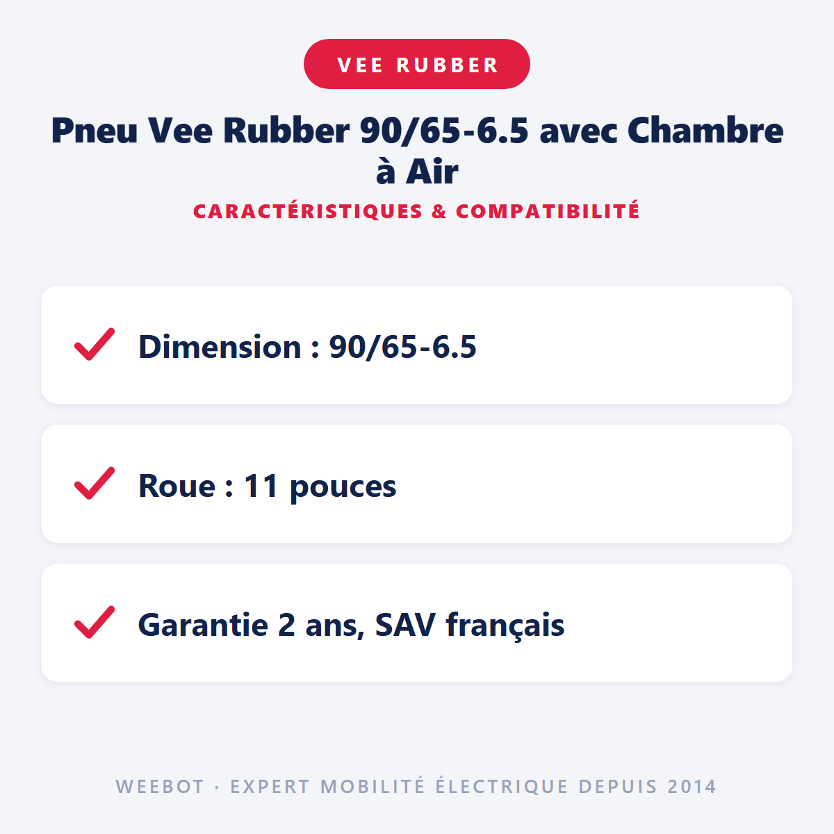 Pneu Vee Rubber 90/65-6.5 avec Chambre à Air pour Trottinette Électrique - Weebot