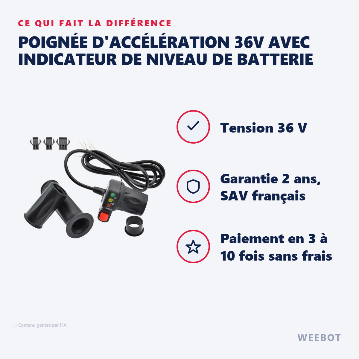 Poignée d'Accélération 36V avec Indicateur de Niveau de Batterie : les points forts