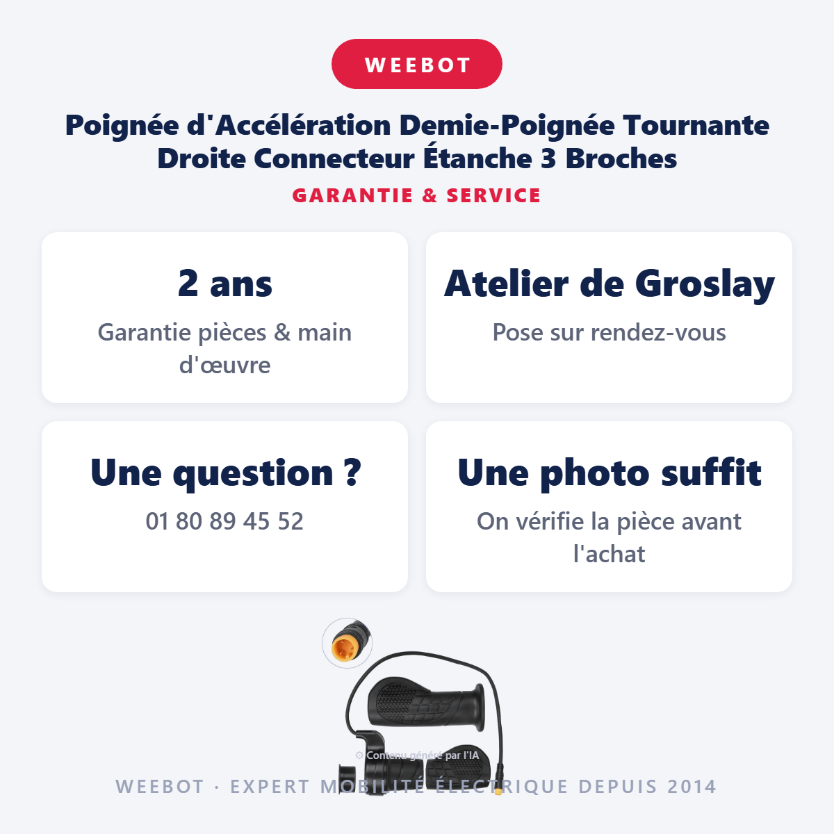Poignée d'Accélération Demie-Poignée Tournante Droite Connecteur Étanche 3 Broches : garantie 2 ans et service après-vente
