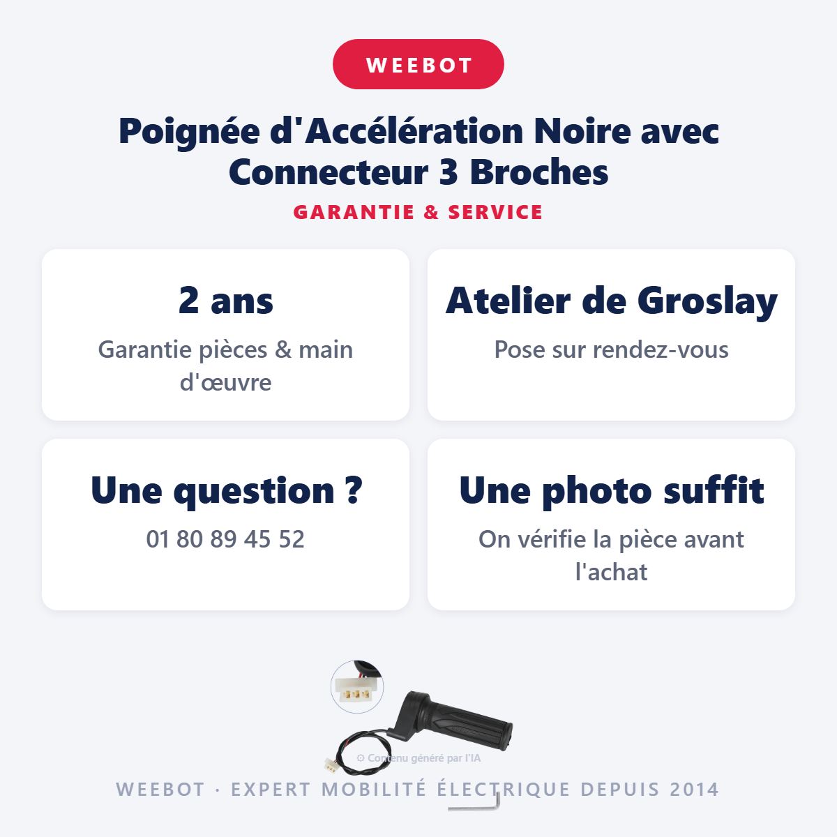 Poignée d'Accélération Noire avec Connecteur 3 Broches : garantie 2 ans et service après-vente