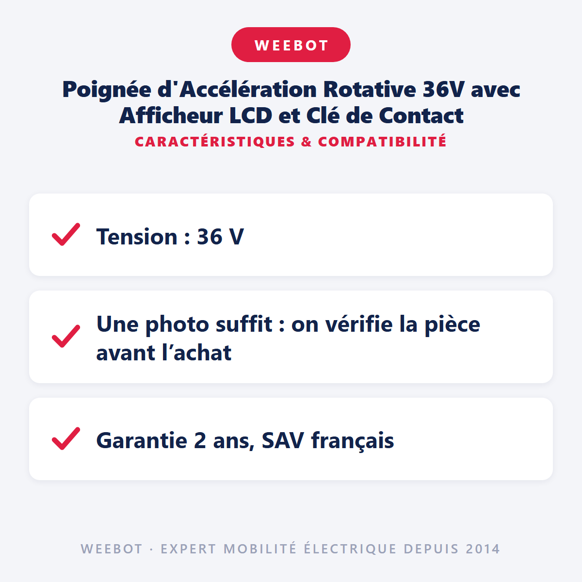 Poignée d'Accélération Rotative 36V avec Afficheur LCD et Clé de Contact : caractéristiques et compatibilité