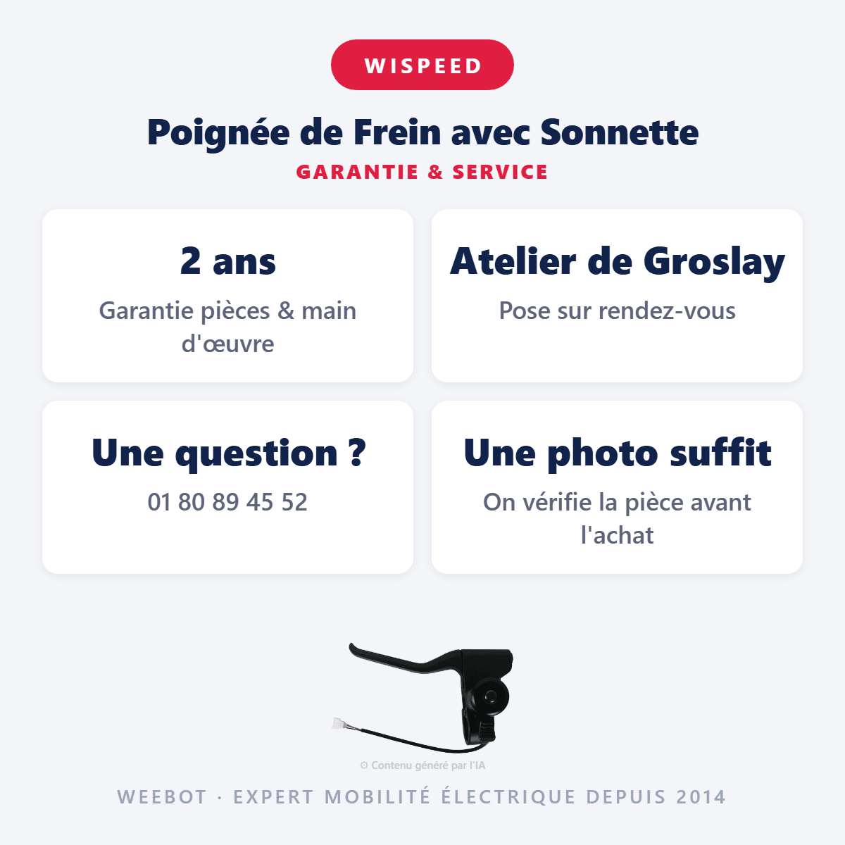 Poignée de Frein avec Sonnette pour Trottinette Électrique Wispeed T855/T850 - Weebot
