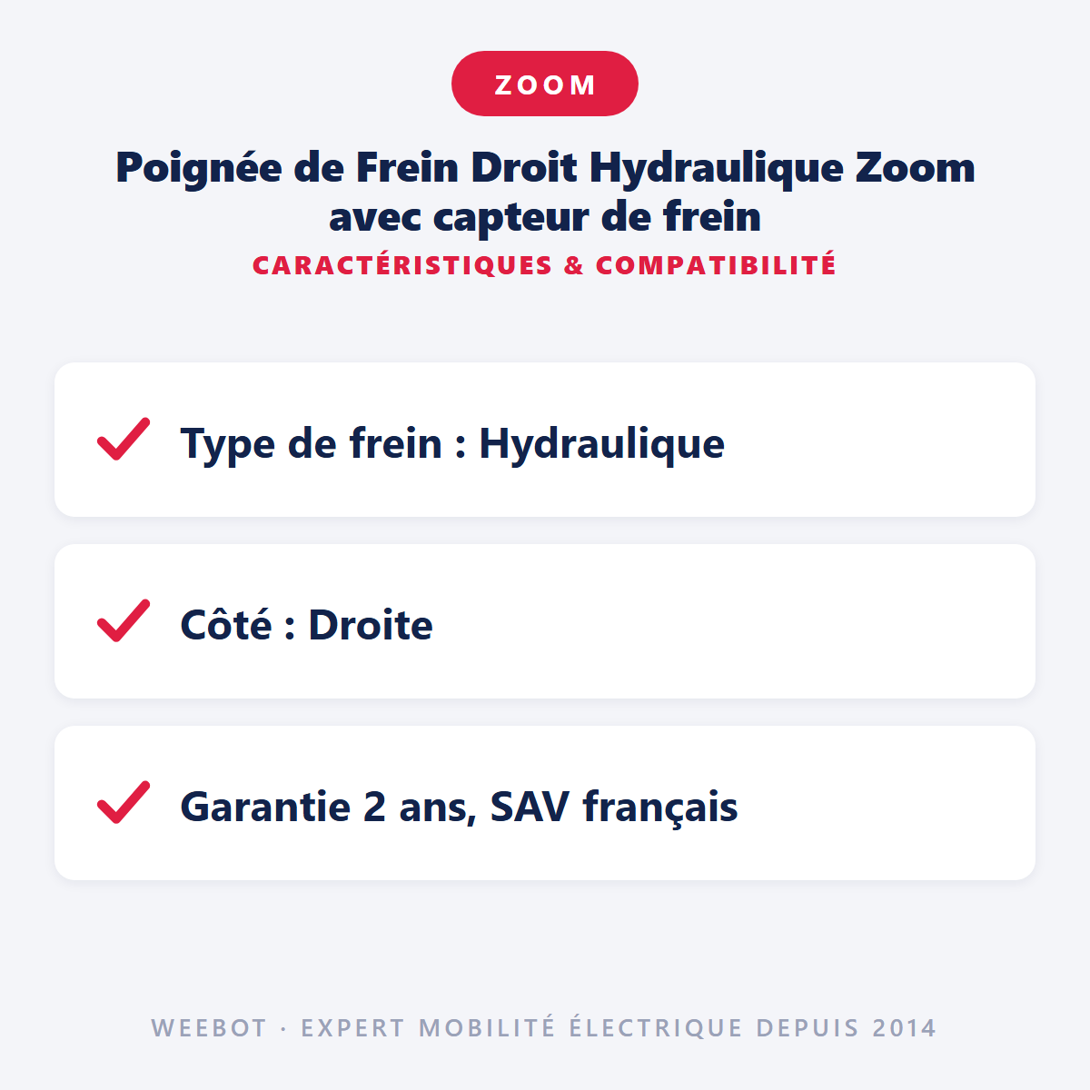 Poignée de Frein Droit Hydraulique Zoom avec capteur de frein - Weebot