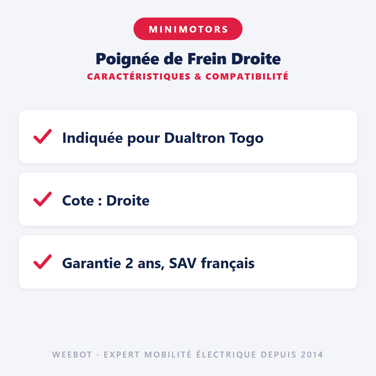 Poignée de Frein Droite pour Trottinette Électrique Dualtron Togo - Weebot