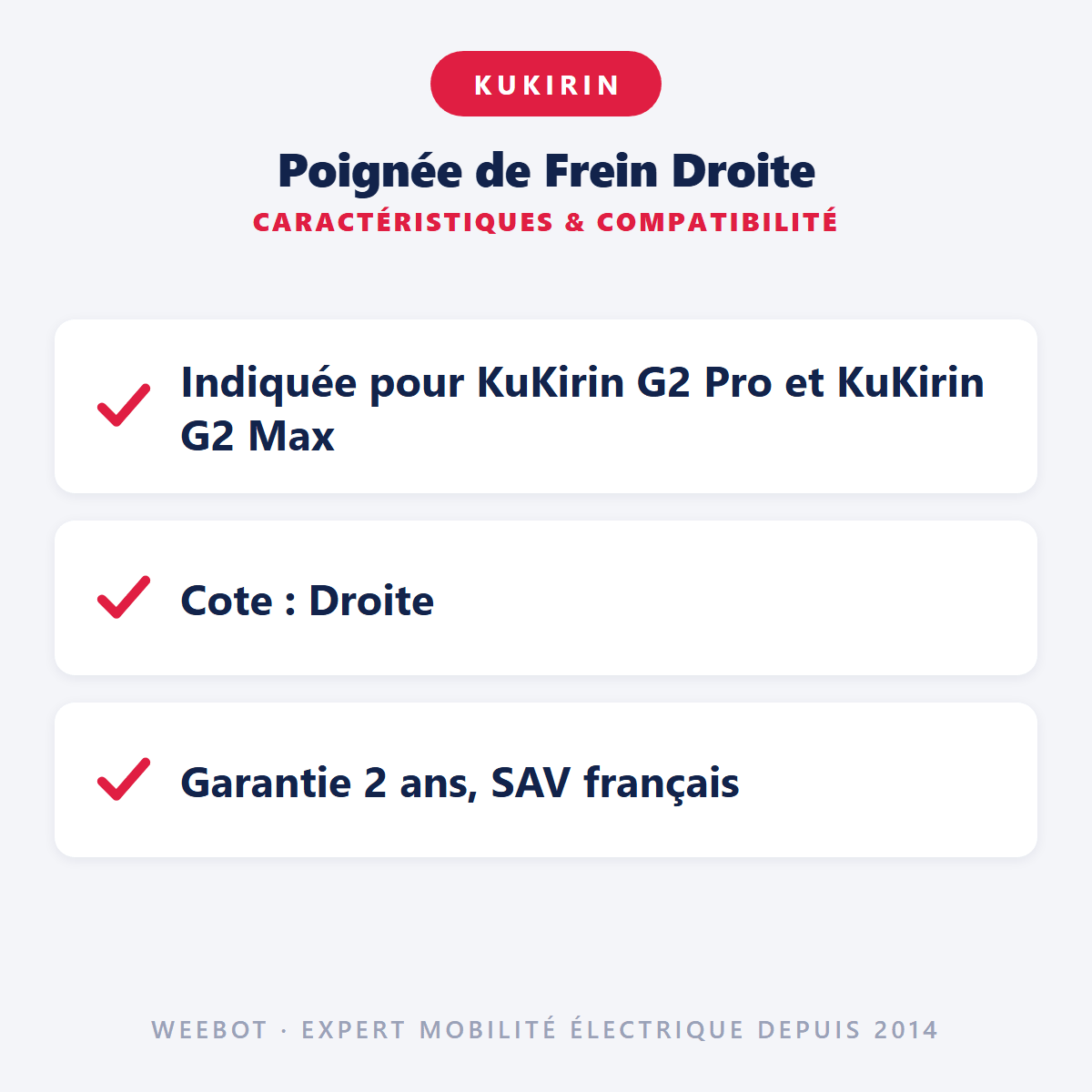 Poignée de Frein Droite pour Trottinette Électrique Kukirin G2 Max / G2 Pro - Weebot