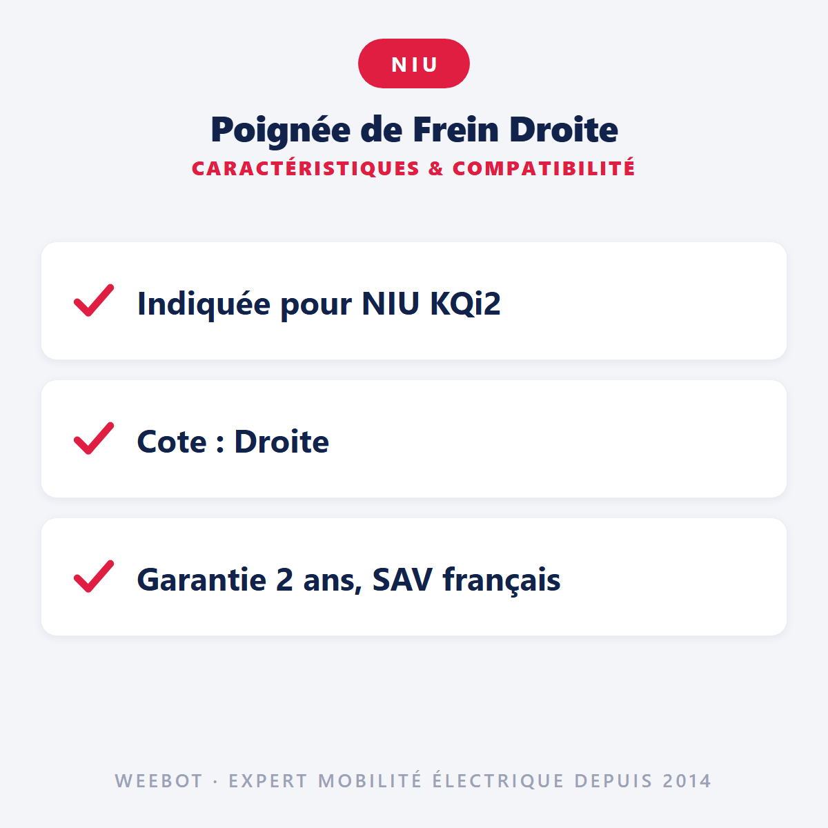 Poignée de Frein Droite pour Trottinette Électrique Niu Kqi2 - Weebot
