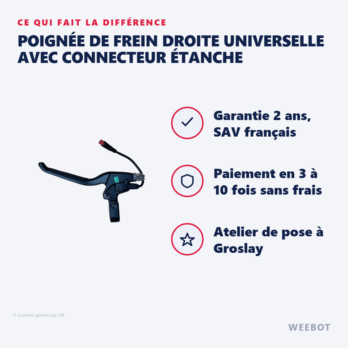 Poignée de Frein Droite Universelle avec Connecteur Étanche pour Trottinette Électrique - Weebot