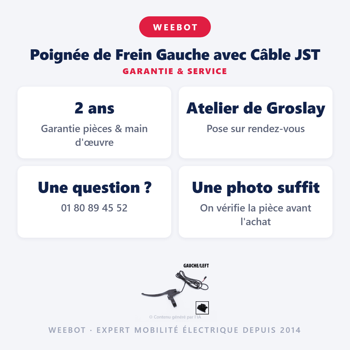 Poignée de Frein Gauche avec Câble JST pour Trottinette Électrique - Weebot